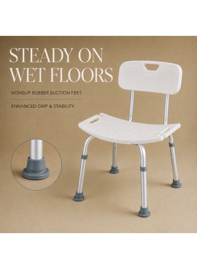 Adjustable Shower Chair With Backrest, Non-Slip Hollow Seat, Aluminum Frame, 6-Level Height Adjustment and 150kg Capacity - Image 4