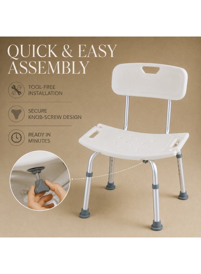 Adjustable Shower Chair With Backrest, Non-Slip Hollow Seat, Aluminum Frame, 6-Level Height Adjustment and 150kg Capacity - Image 5