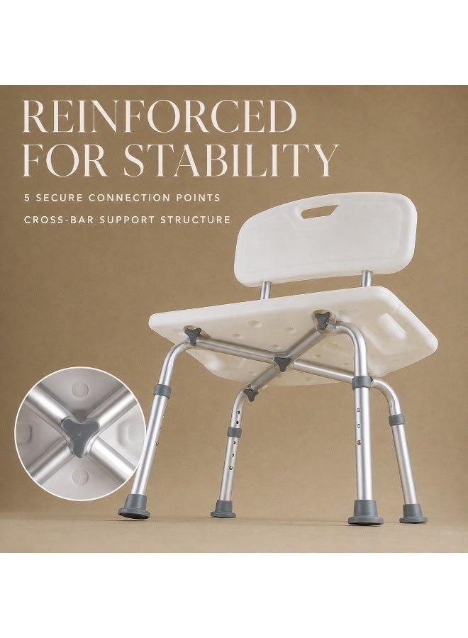 Adjustable Shower Chair With Backrest, Non-Slip Hollow Seat, Aluminum Frame, 6-Level Height Adjustment and 150kg Capacity - Image 2