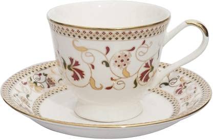 TREANDCARD Bone China Tableware Bone China Tea Coffee Cups Saucer with Kettle 180 ml Set of 15 Pcs White - Image 4