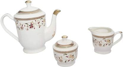 TREANDCARD Bone China Tableware Bone China Tea Coffee Cups Saucer with Kettle 180 ml Set of 15 Pcs White - Image 3