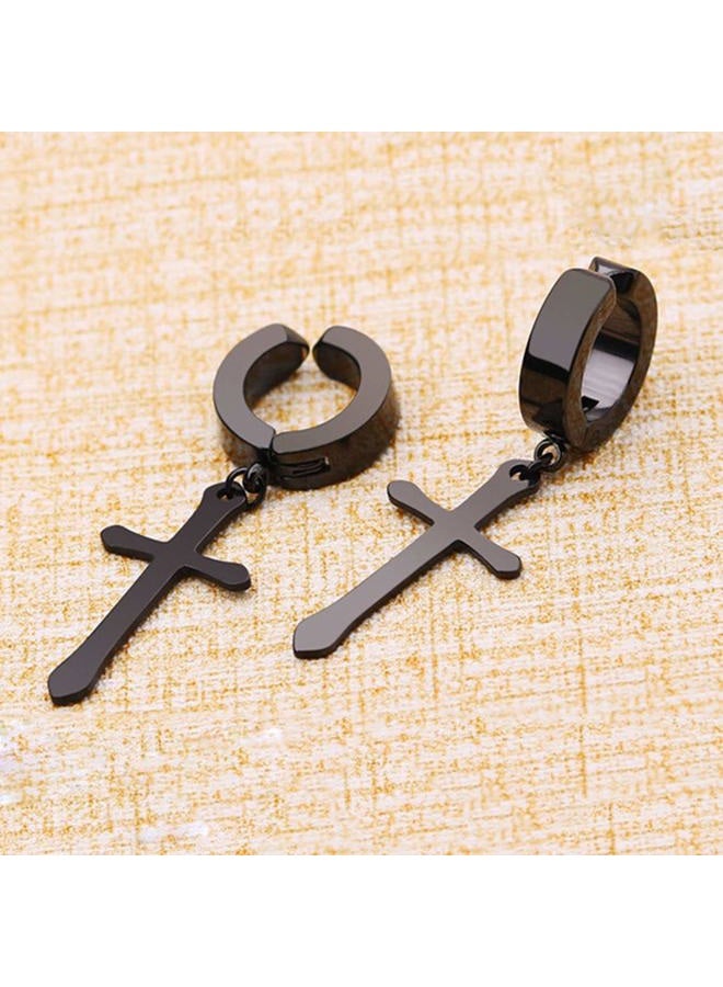 CCBFY Non-pierced Earrings Set for Men Women Cross Titanium Steel Hoop Dangle Clip On Earring Black - Image 5