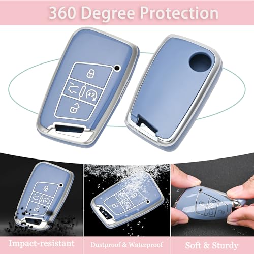 JAMCARI Key Fob Cover for Volkswagen with Keychain, Soft TPU Protection Car Key Case for VW Tiguan Atlas Taos SEL Jetta GLI Passat Arteon Golf Alltrack Remote Start Smart Key (Blue) - Image 3