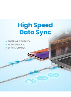 Remson USB-C to Type-C Remson Rapid-Link Nylon Braided Cable Fast Charge & Data Sync 2 Meters Grey  - Image 5