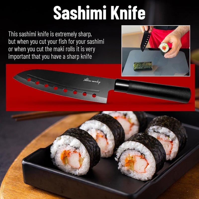 Albino monkey Sushi Making Kit for Beginners with Bazooka, Sashimi Knife, 2 Mats (Bamboo/Dishwasher-Safe PP), Nigiri Mold & Avocado Slicer | Food-Safe, Giftable, Step-by-Step Video Guide - Image 2