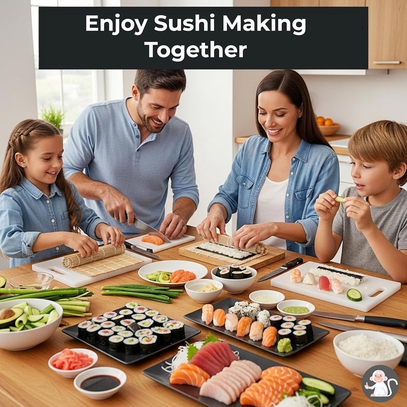 Albino monkey Sushi Making Kit for Beginners with Bazooka, Sashimi Knife, 2 Mats (Bamboo/Dishwasher-Safe PP), Nigiri Mold & Avocado Slicer | Food-Safe, Giftable, Step-by-Step Video Guide - Image 5