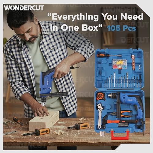 WONDERCUT Professional-Impact Drill Tool Kit, 780W, 3000 RPM, 13mm Chuck, Blue BMC WC-13DK-100 Power & Hand Tool Kit (105 Tools) - Image 2