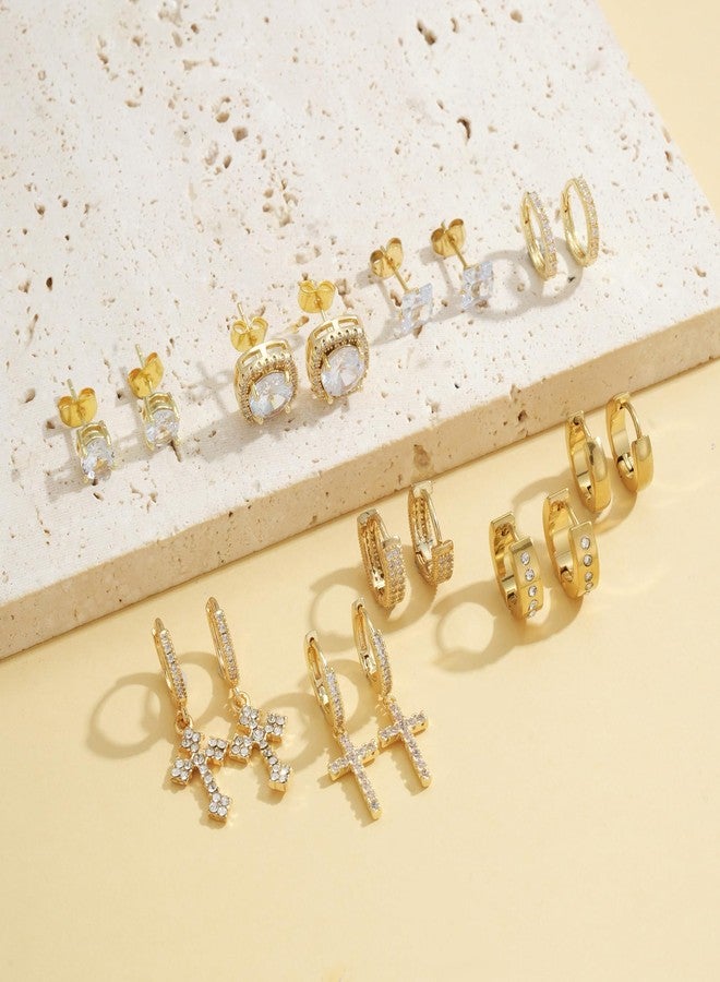 FEYIR 9 Pairs Earrings for Men Stainless Steel Small Hoop Earrings Hypoallergenic CZ Cross Dangle Earrings Cubic Zirconia Stud Earrings Huggie Men's Earrings Set - Image 4