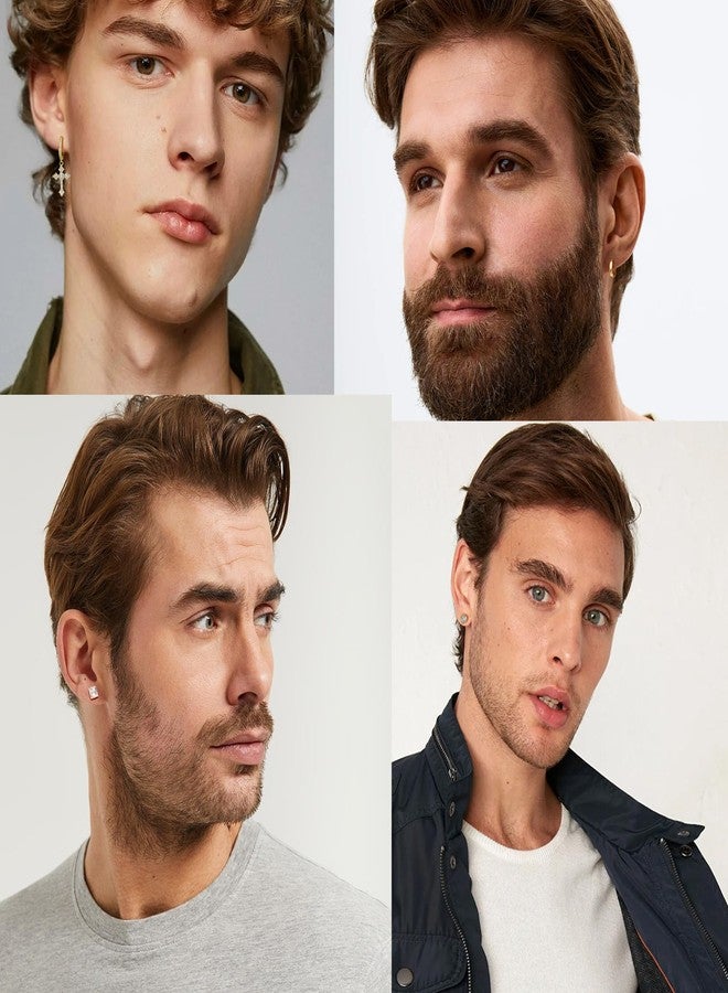FEYIR 9 Pairs Earrings for Men Stainless Steel Small Hoop Earrings Hypoallergenic CZ Cross Dangle Earrings Cubic Zirconia Stud Earrings Huggie Men's Earrings Set - Image 3