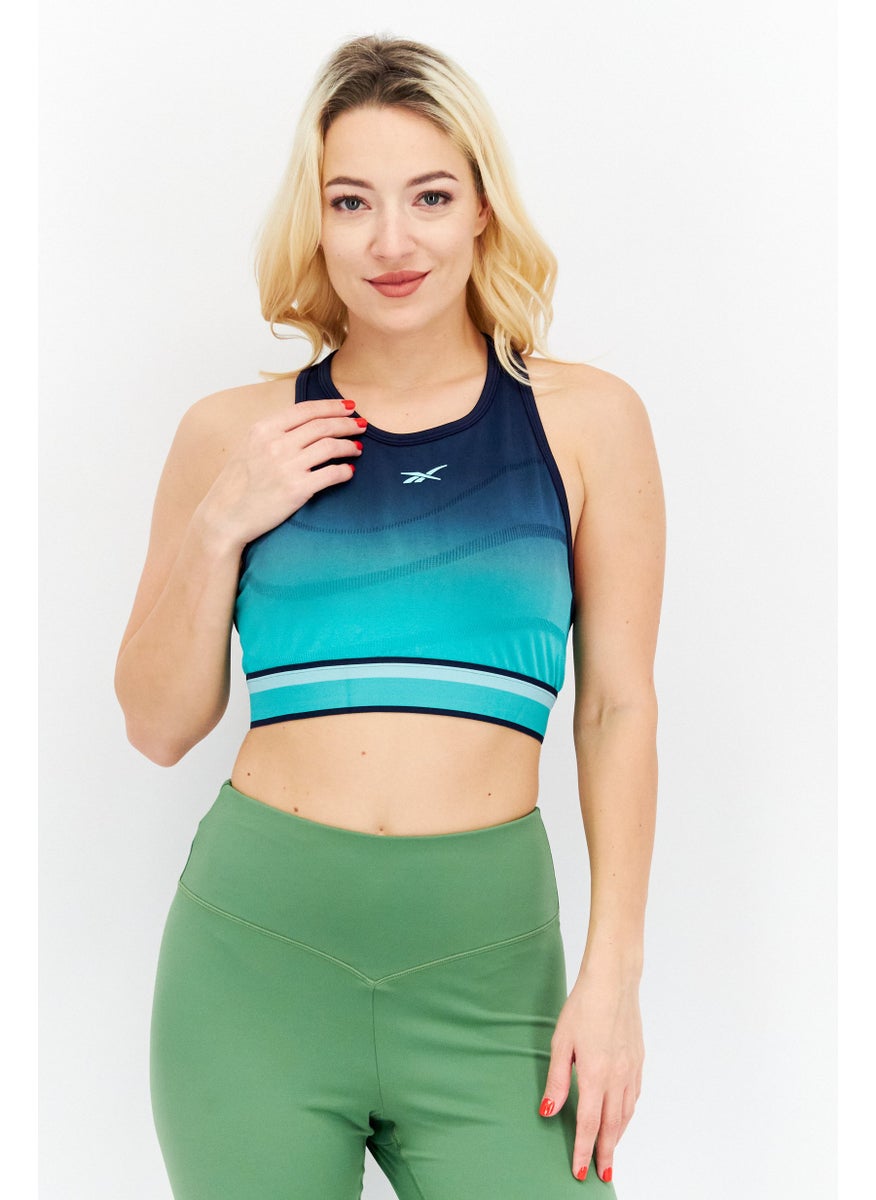 Reebok Women Sportswear Fit Brand Logo Seamless Training Top, Navy Combo  - Image 1