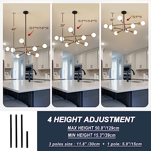 RUIYEY Modern Sputnik Chandeliers Black and Gold Mid Century Chandelier 8-Light Dining Room Light Fixture Height Adjustable Ceiling Lights Farmhouse Chandeliers for Kitchen Island Living Room - Image 2