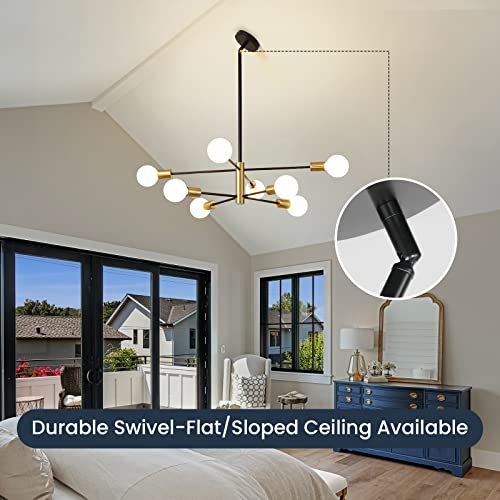 RUIYEY Modern Sputnik Chandeliers Black and Gold Mid Century Chandelier 8-Light Dining Room Light Fixture Height Adjustable Ceiling Lights Farmhouse Chandeliers for Kitchen Island Living Room - Image 5