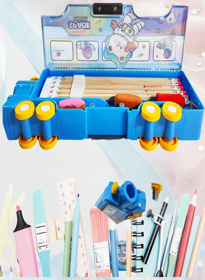 ZAFCO Plastic Magnetic Astronaut Pencil Box with Sharpener Space Theme Large Capacity for Kids Boys Girls School Going Children Stationaries Organizer Birthday Return Gift (Pack of 1), Blue - Image 3
