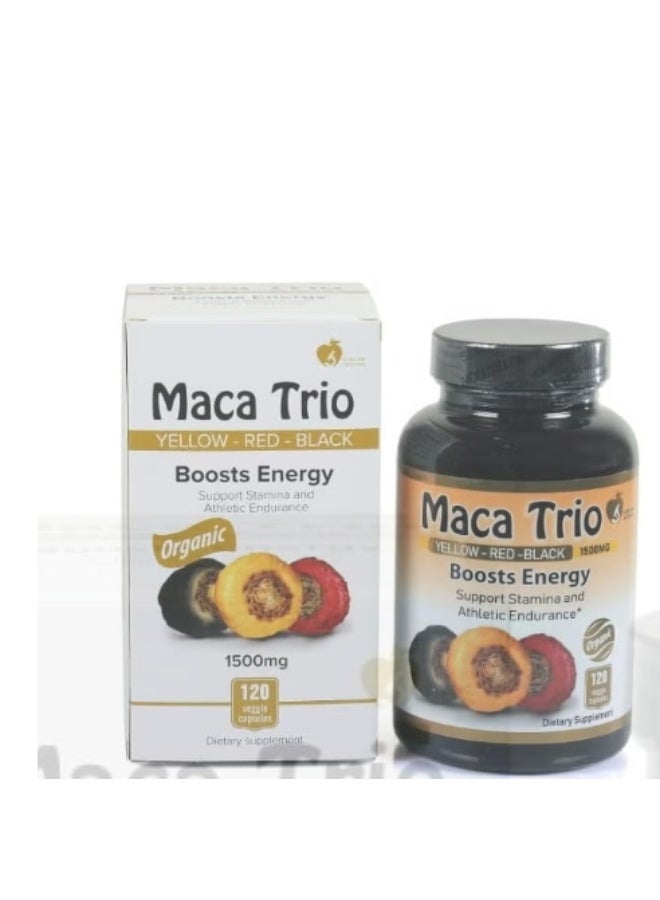 Maca Trio Organic Black, Red Root Capsules -1500Mg,120 Pieces