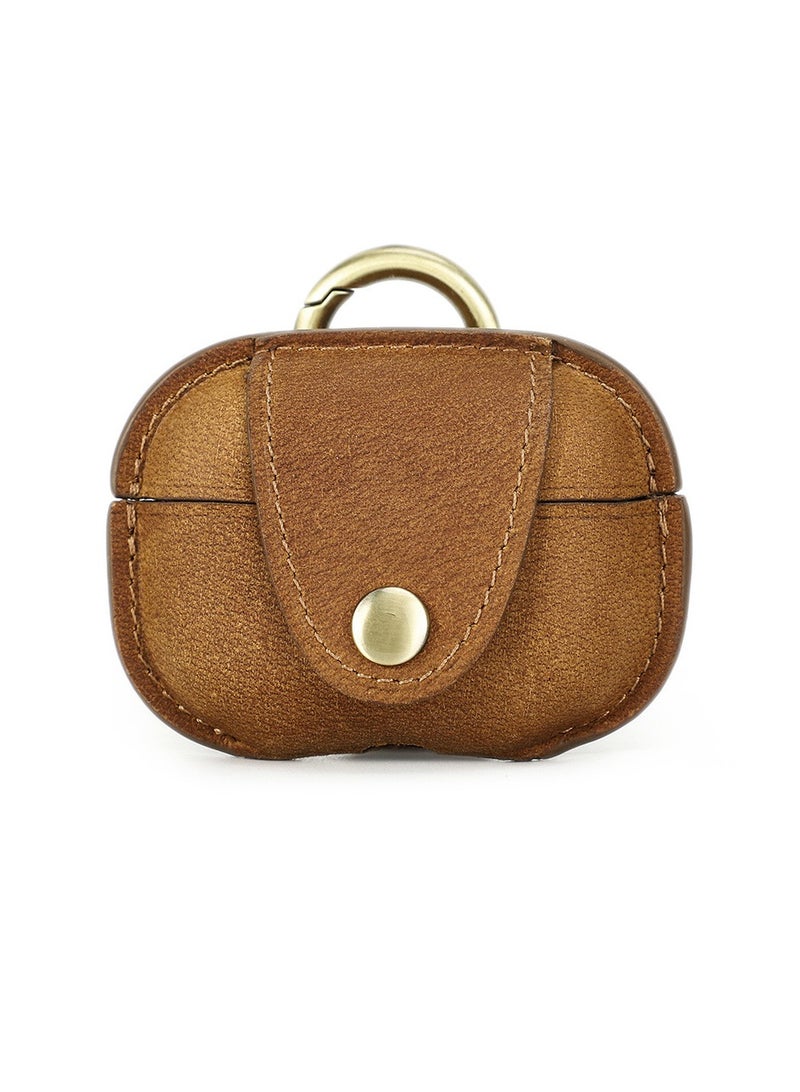 عام حافظة متوافقة مع AirPods Pro2، غطاء حماية من الجلد الأصلي الفاخر مقاوم للصدمات مع سلسلة مفاتيح لـ AirPods Pro الجيل الثاني، يدعم الشحن اللاسلكي، بني - Image 1