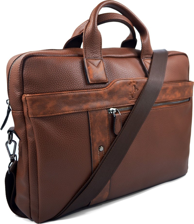 EN Deri EN Leather 5.6-17.3 Inc Waterproof Multi-Compartment Shoulder and Hand Strap Document and Laptop Bag  - Image 2