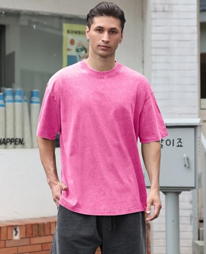 KEEPSHOWING 3 Pcs Oversized Heavy Cotton Summer T-Shirts Vintage Unisex Short Sleeves Casual Loose Basic Tops(A-Pink+Grey+Black L) - Image 2