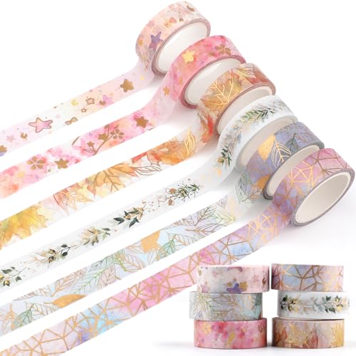 ARPOVIST 6 Rolls Gold Floral Washi Tape Set15mm Gold Foil Colored Floral Pattern Decorative TapeDecorative Masking Tapes for DIY Scrapbook Design Journaling Handbook Making Card Wrap Craft Gift164ft - Image 1