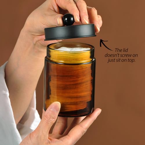 Komashr Amber Glass Qtip Holder, Apothecary Jar,Qtip Dispenser with Metal Lid & Stickers- 3Pack Containers,Vanity Canister Organizer Storage,Bathroom Accessories Set for Cotton Swab, Ball, Pad, Floss - Image 3
