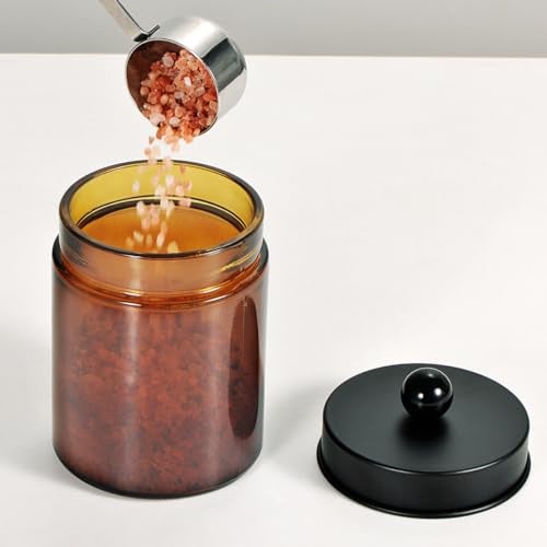 Komashr Amber Glass Qtip Holder, Apothecary Jar,Qtip Dispenser with Metal Lid & Stickers- 3Pack Containers,Vanity Canister Organizer Storage,Bathroom Accessories Set for Cotton Swab, Ball, Pad, Floss - Image 2