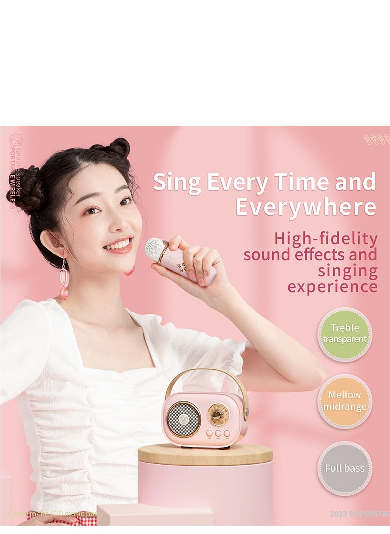 GULFLINK C20 PLUS Mini Wireless BT Audio Home Singing Karaoke Integrated Microphone Speaker Stereo Home KTV Set Handsfree Call Pink  - Image 3