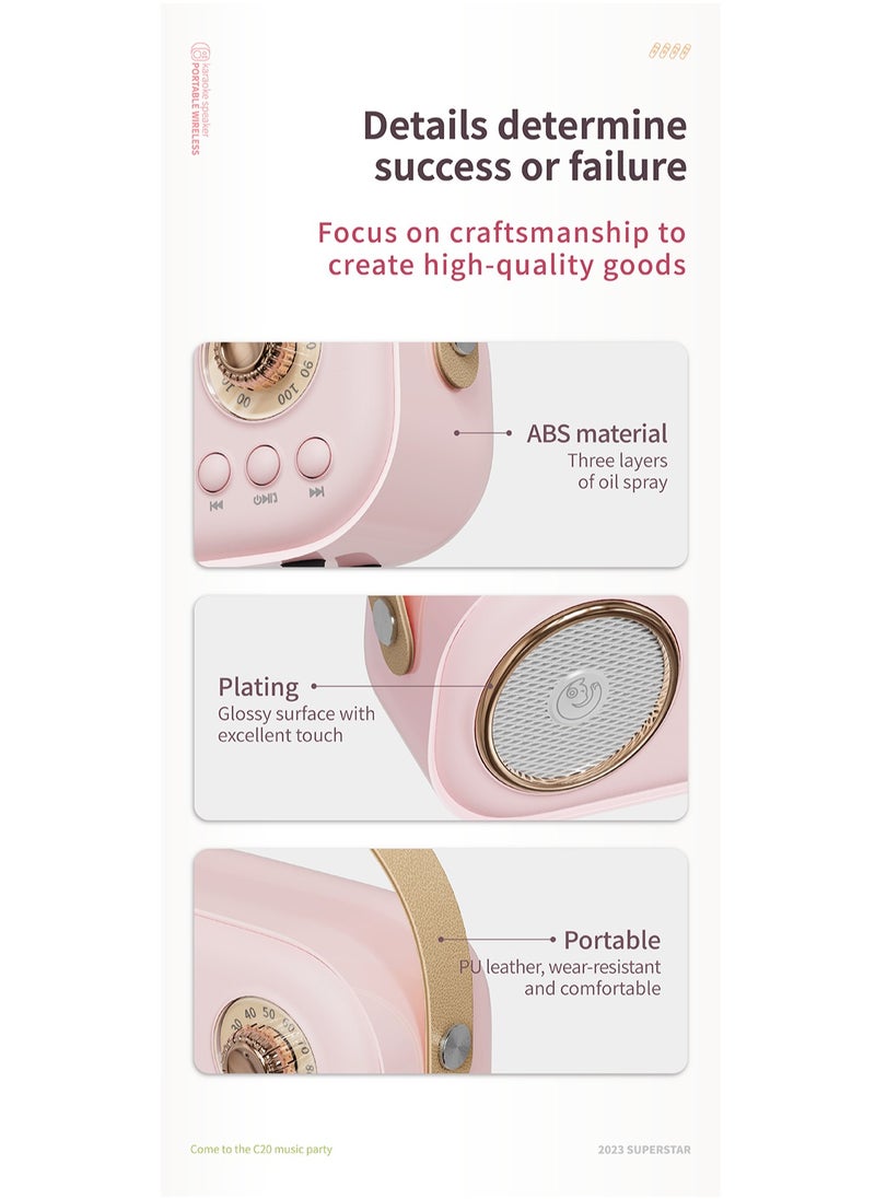 GULFLINK C20 PLUS Mini Wireless BT Audio Home Singing Karaoke Integrated Microphone Speaker Stereo Home KTV Set Handsfree Call Pink  - Image 5