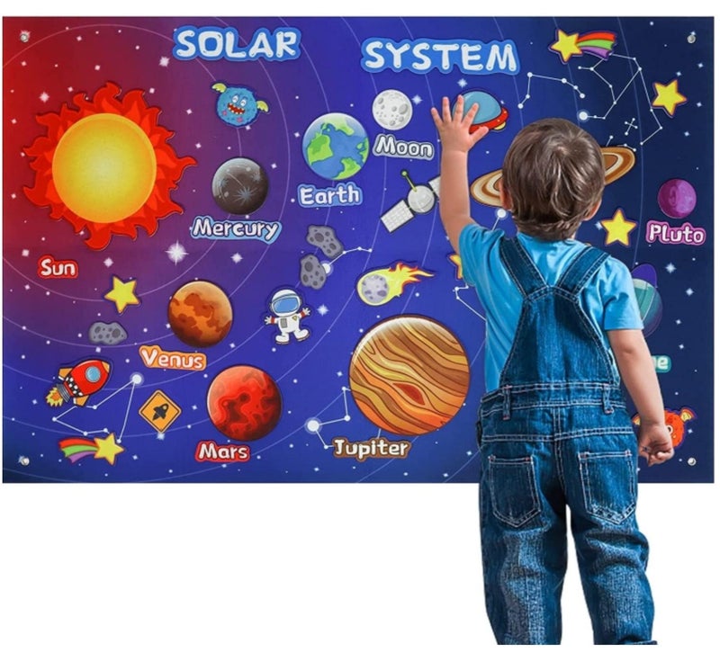 XICEN 42pcs Solar System Felt Story Board Set Portable Universe Outer Space Storytelling Board Game Reusable Wall Hanging Planets Galaxy Theme Toy Early Learning Interactive Play Kit for Toddlers Kids - Image 1