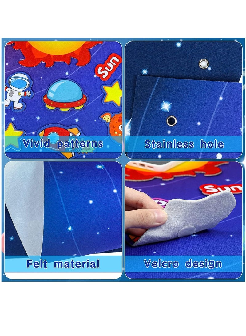 XICEN 42pcs Solar System Felt Story Board Set Portable Universe Outer Space Storytelling Board Game Reusable Wall Hanging Planets Galaxy Theme Toy Early Learning Interactive Play Kit for Toddlers Kids - Image 3