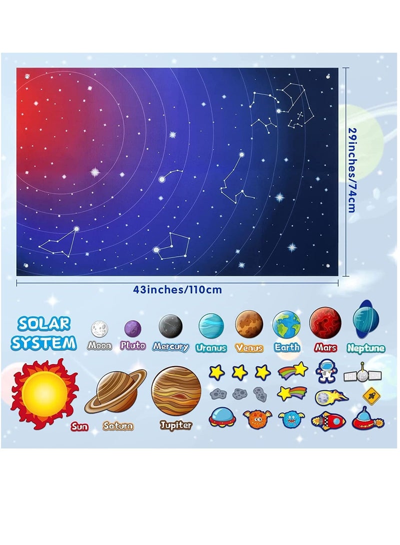 XICEN 42pcs Solar System Felt Story Board Set Portable Universe Outer Space Storytelling Board Game Reusable Wall Hanging Planets Galaxy Theme Toy Early Learning Interactive Play Kit for Toddlers Kids - Image 2