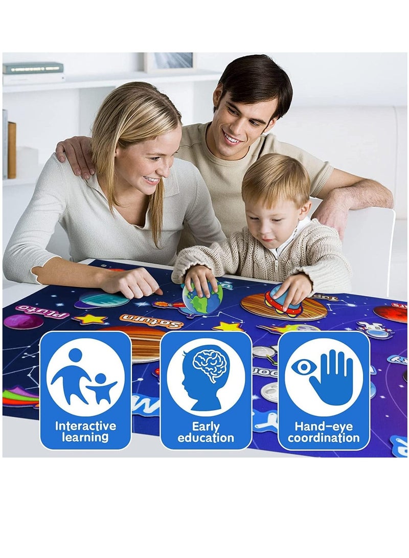 XICEN 42pcs Solar System Felt Story Board Set Portable Universe Outer Space Storytelling Board Game Reusable Wall Hanging Planets Galaxy Theme Toy Early Learning Interactive Play Kit for Toddlers Kids - Image 5