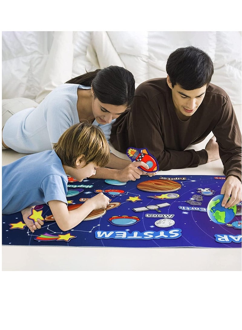 XICEN 42pcs Solar System Felt Story Board Set Portable Universe Outer Space Storytelling Board Game Reusable Wall Hanging Planets Galaxy Theme Toy Early Learning Interactive Play Kit for Toddlers Kids - Image 4