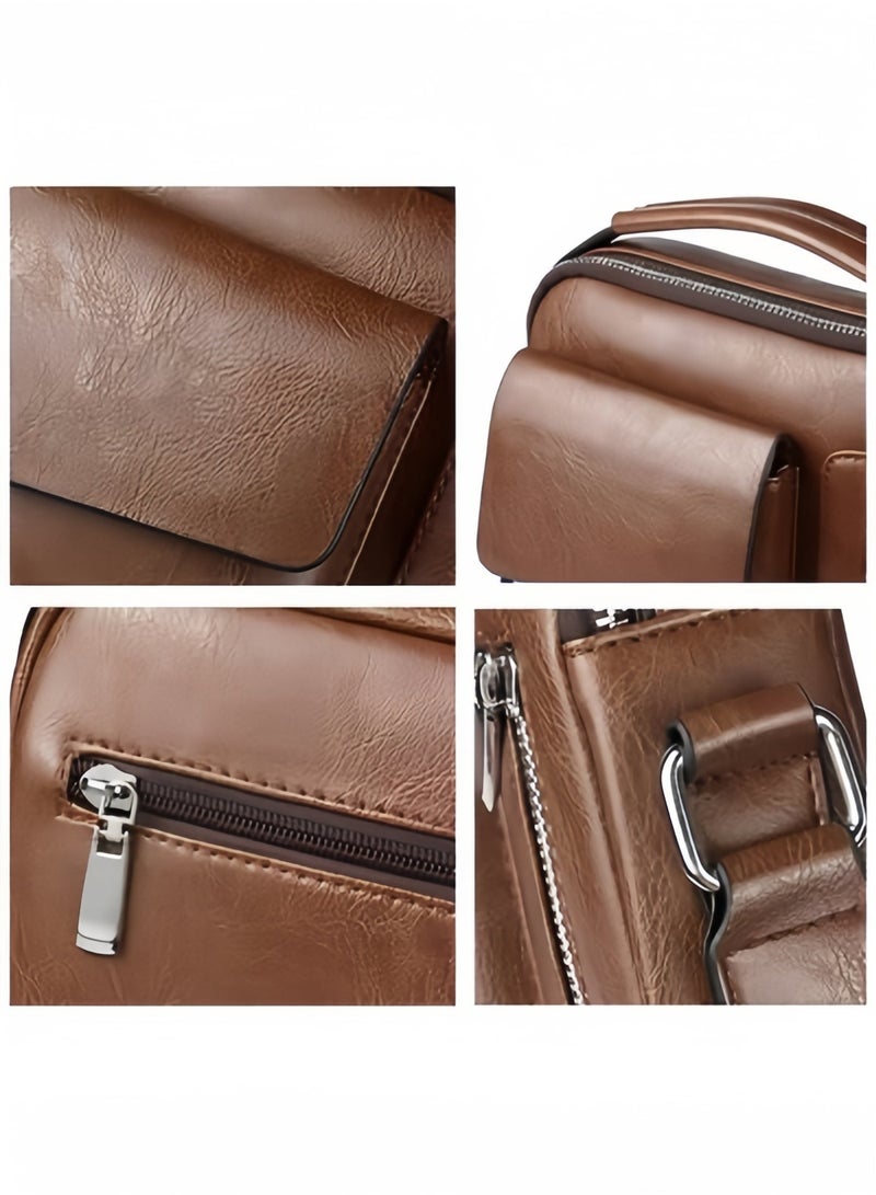 Halamodo Men's Messenger Bag Crossbody Shoulder Purse Small Vintage PU Leather Satchel Pouch Side Crossover Handbag Office Business Magnetic Buckle Adjustable Strap - Image 2