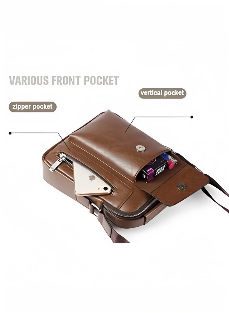 Halamodo Men's Messenger Bag Crossbody Shoulder Purse Small Vintage PU Leather Satchel Pouch Side Crossover Handbag Office Business Magnetic Buckle Adjustable Strap - Image 4