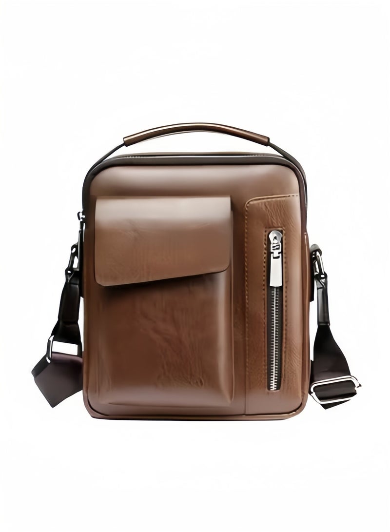 Halamodo Men's Messenger Bag Crossbody Shoulder Purse Small Vintage PU Leather Satchel Pouch Side Crossover Handbag Office Business Magnetic Buckle Adjustable Strap - Image 3