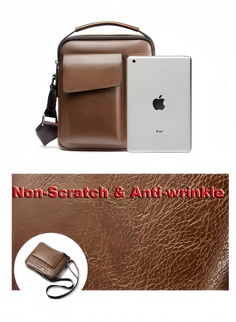 Halamodo Men's Messenger Bag Crossbody Shoulder Purse Small Vintage PU Leather Satchel Pouch Side Crossover Handbag Office Business Magnetic Buckle Adjustable Strap - Image 5