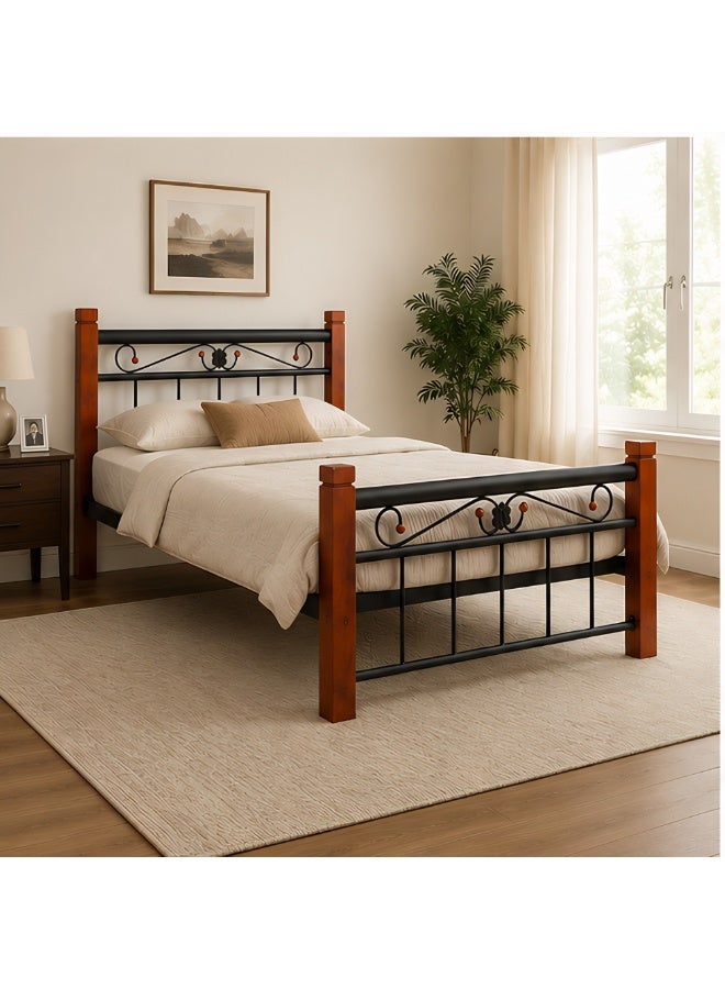 ABX HOME HARPER Solid wood metal Single Size Bed | Sturdy Modern Design Wooden Single Bed Frame 190X90 Size - Image 1
