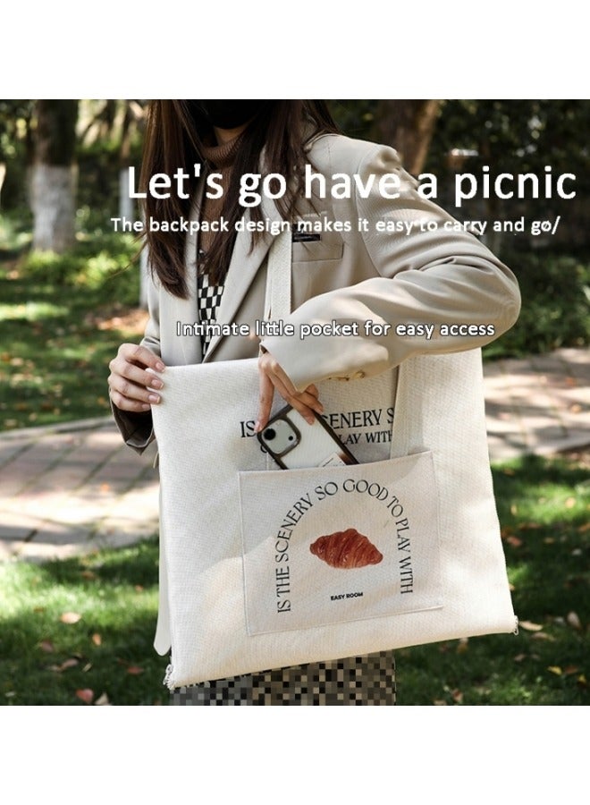 CCOVERY Bread Pattern Picnic Outdoor Blankets Foldable Tote Bag, 3-Layer Picnic Mat Waterproof Beach Mat for Lawn Park Beach Travel Camping, 200x150cm - Image 2