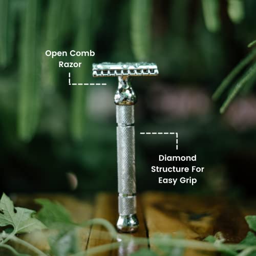 Pink Woolf OC70 Open Comb Safety Razor for Men, Double Edge Metal Razor for Thick Beard, Aggressive Wet Shaving, Fewer Passes, Includes 10 Blades - Image 3