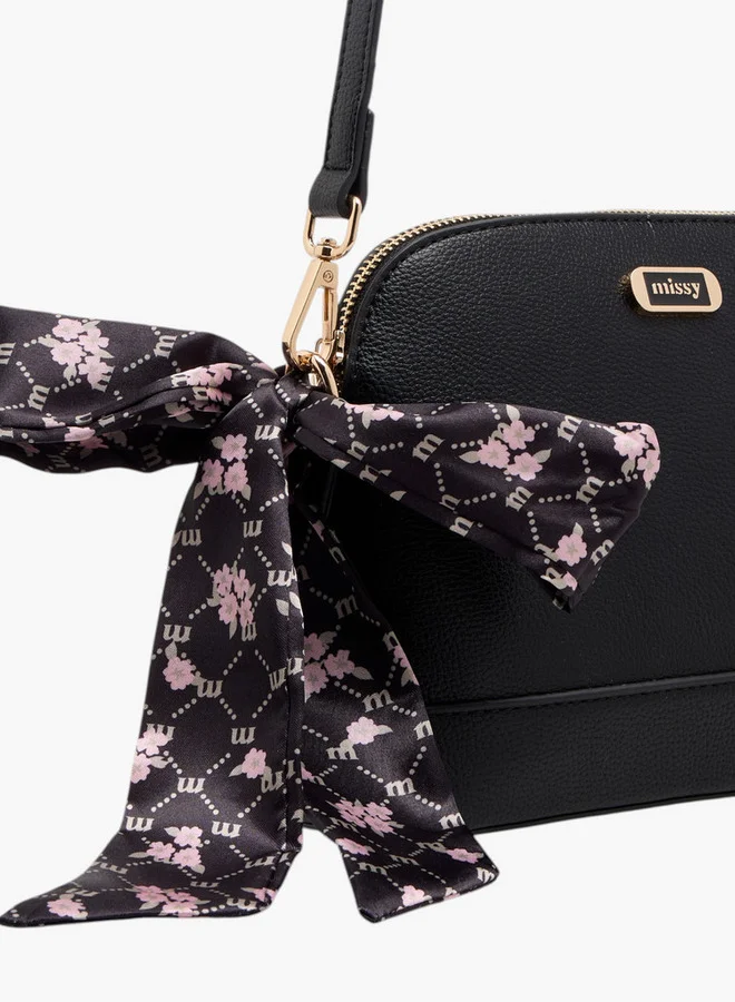ميسي Women's Scarf Accent Crossbody Bag with Detachable Strap and Zip Closure