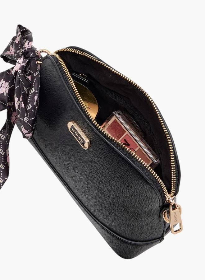 ميسي Women's Scarf Accent Crossbody Bag with Detachable Strap and Zip Closure
