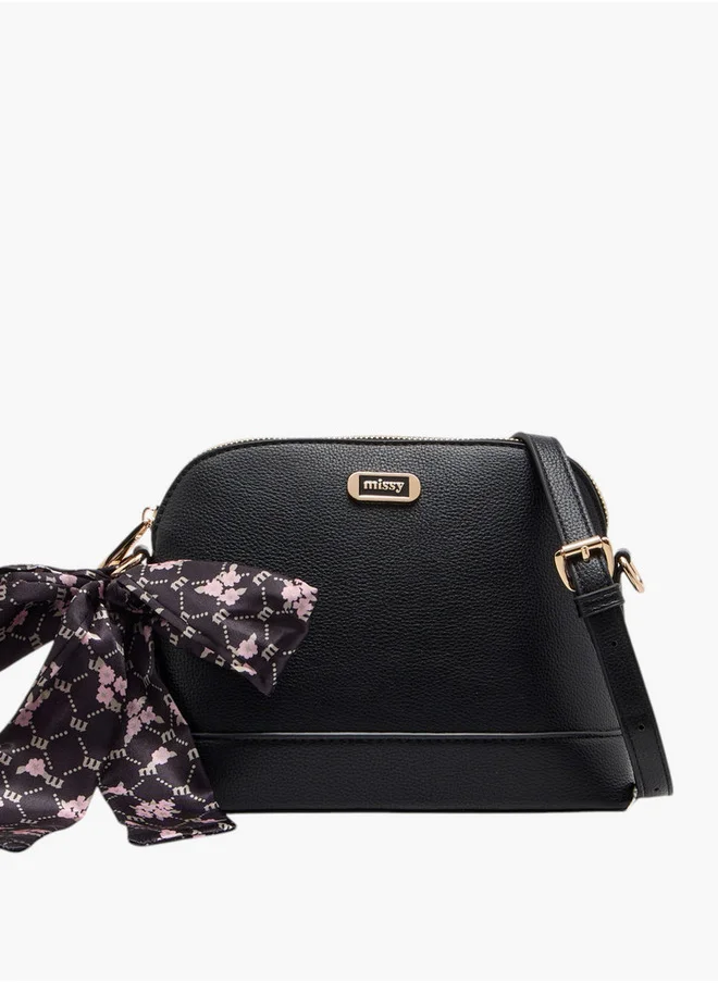 ميسي Women's Scarf Accent Crossbody Bag with Detachable Strap and Zip Closure