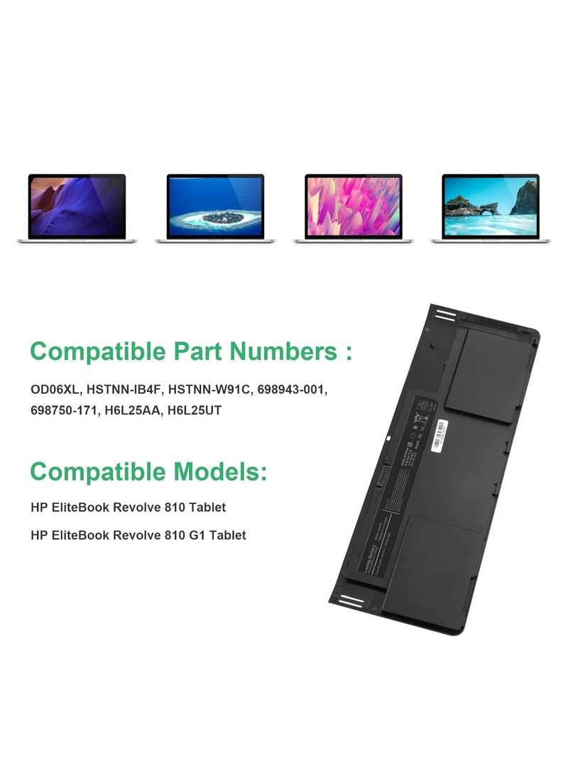 Generic OD06XL OD06 Laptop Battery for HP EliteBook Revolve 810 G1 G2 G3 Tablet 11.6" i7-3687U i7-4600U i5-3437U ODO6XL 0D06XL 698750-171 698750-1C 1 698943-001 HSTNN-IB4F HSTNN-W91C H6L25AA H6L25UT  - Image 3