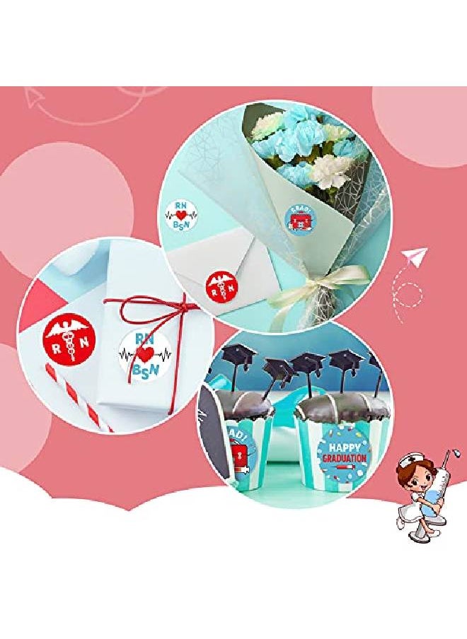 Sumind - 600 Pieces Nurse Graduation Roll Stickers Nursing School Graduation Party Rn Bsn Themed Party Favors Round Sticker Labels For Nurse Present Card Envelopes Package Sealing Goodie Bags Decoration - Image 1