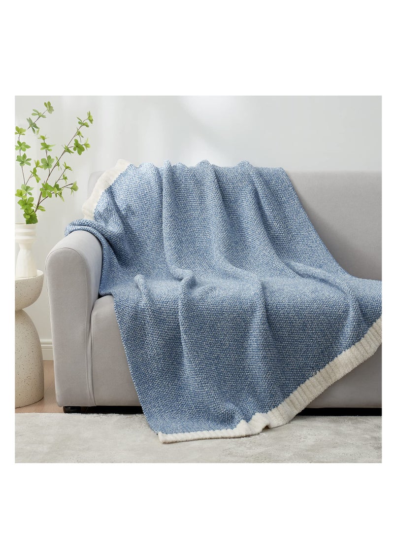 Excefore Soft Fluffy Throw Blanket, 50 x 60 inch Warm Throws for Couch, Reversible Super Cozy Blankets, Fuzzy Plush Lightweight Throw Blankets for Sofa, Bed, Living Room, Heather Blue  - Image 3