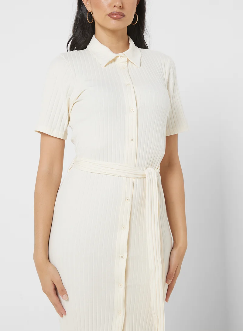PIECES Belted Ribbed Dress