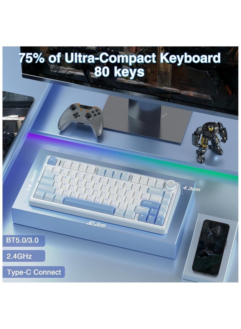 AULA F75 لوحة مفاتيح ميكانيكية لاسلكية 75%، لوحة مفاتيح مخصصة قابلة للتبديل، مفاتيح هلالية مشحمة مسبقًا، لوحة مفاتيح للألعاب بإضاءة خلفية RGB، 2.4GHz/Type-C/BT5.0 - Image 5