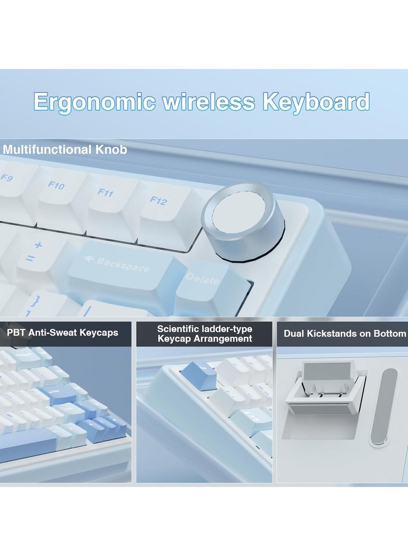 AULA F75 لوحة مفاتيح ميكانيكية لاسلكية 75%، لوحة مفاتيح مخصصة قابلة للتبديل، مفاتيح هلالية مشحمة مسبقًا، لوحة مفاتيح للألعاب بإضاءة خلفية RGB، 2.4GHz/Type-C/BT5.0 - Image 3