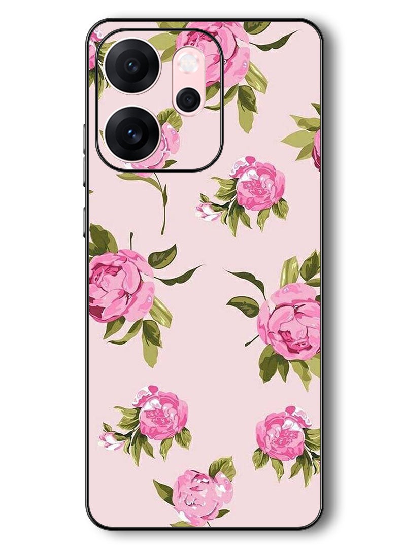 Theodor Case Compatible with Oppo Reno 14 F 6.57 Inch Protection Shockproof Bumper Cover Hand Painting Pink Flower - Image 1