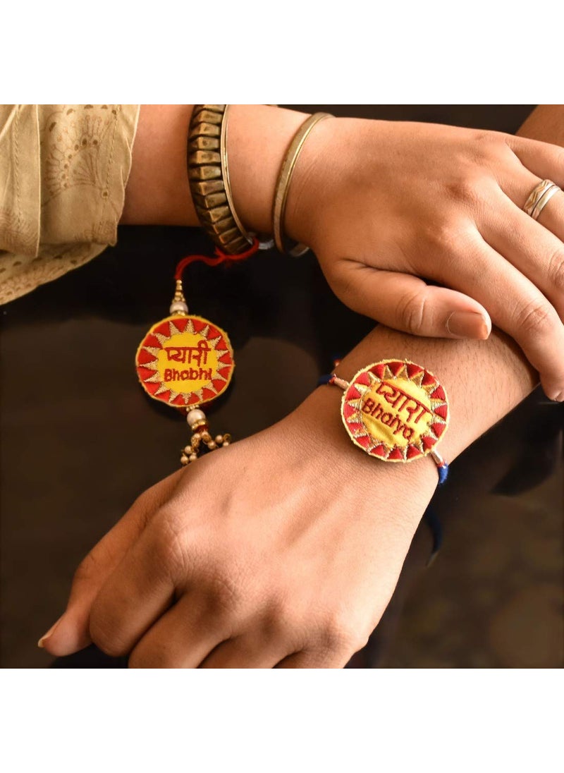 Indigifts Indigifts Rakhi Gift for Brother and Bhabhi Mere Pyare Bhaiya and Bhabhi 2 Printed Satin Cushion Cover 12 x12-inch with Filler Rakhi Set for Bhaiya and Bhabhi Pink  - Image 3