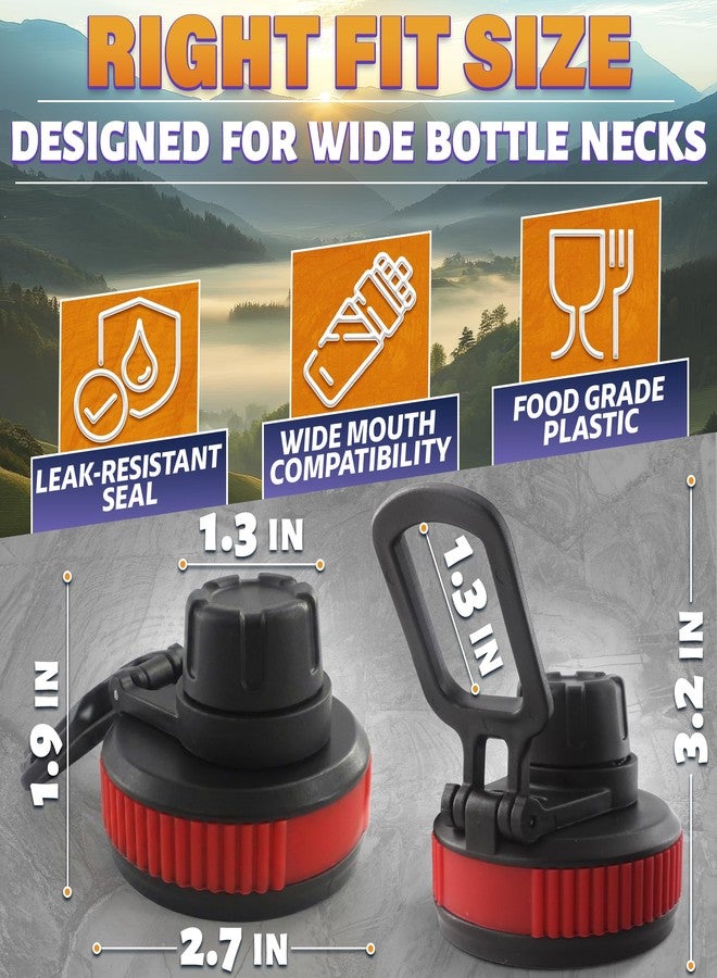 KETAR 3 Pack Water Bottle Lid Replacement – Compatible with Thermoflask, Hydroflask Wide Mouth 12-64 oz – Leak-Resistant Water Bottle Lids Replacement with Carry Handle | Black, Red and Grey Grip Ring - Image 3